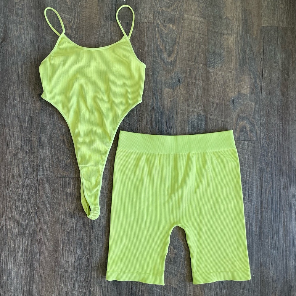 Lime green sorella shorts and tank set